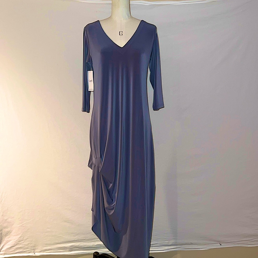 Grey Reversible Dress Never Wrinkles and Features Gathered Asymmetric Skirt